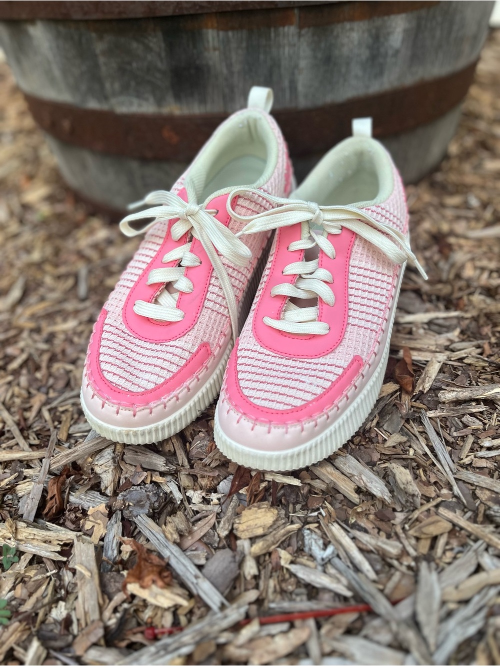 Lucky Step Womens Pink Lace-Up Casual Sneakers Size 11